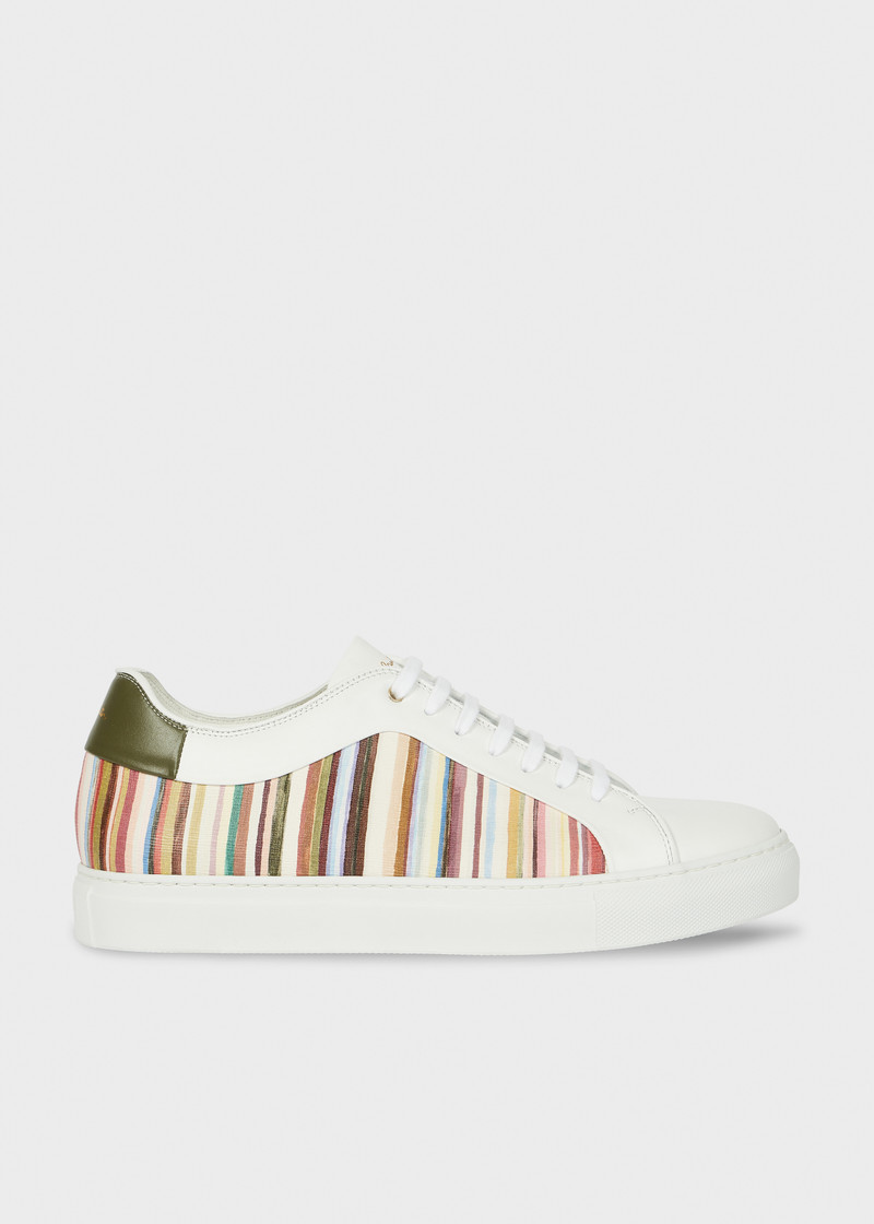 White 'Painted Signature Stripe' Leather 'Basso' Trainers 1