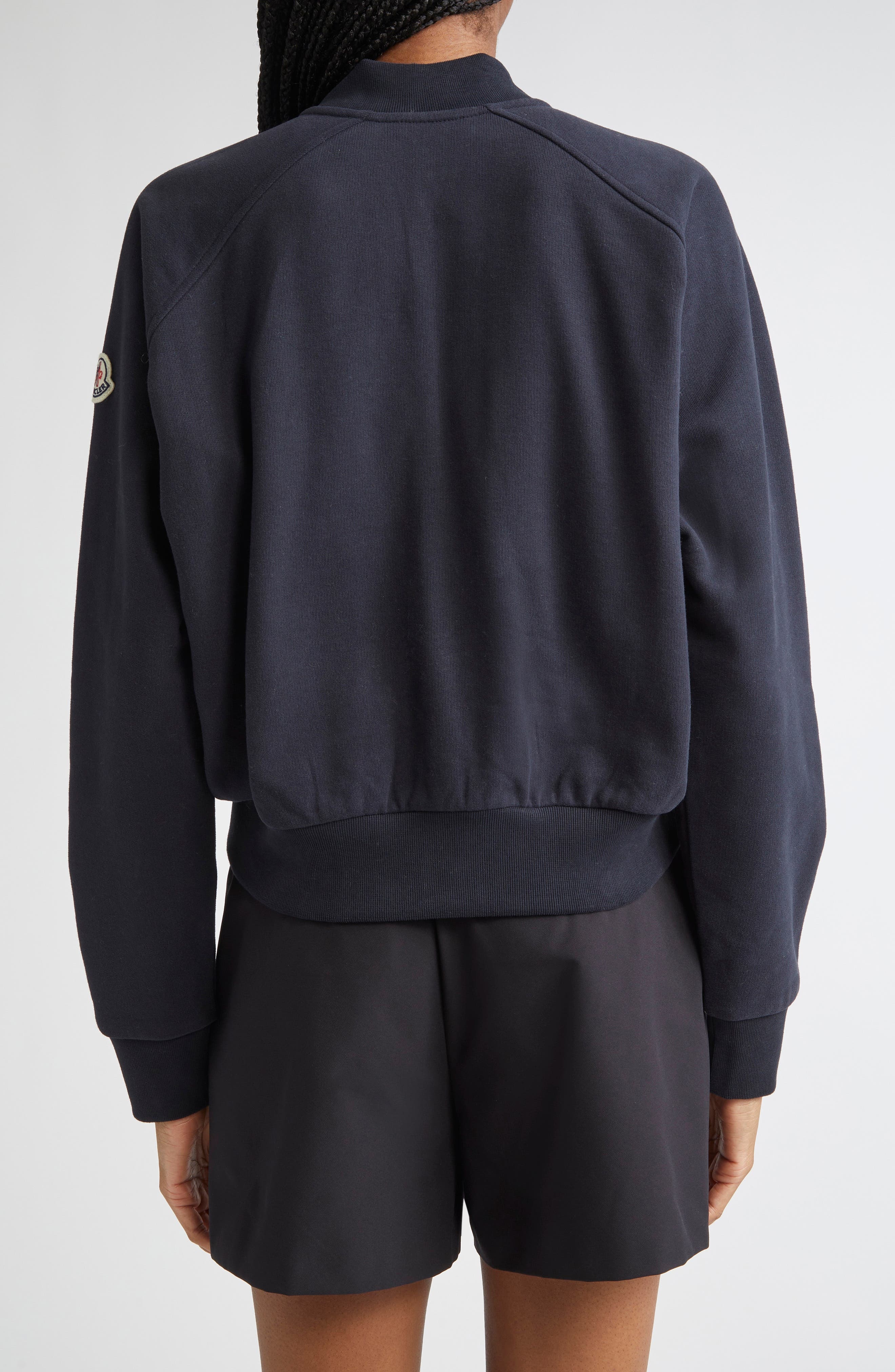 Moncler Zip Crop Cotton Cardigan in Blue at Nordstrom - 3