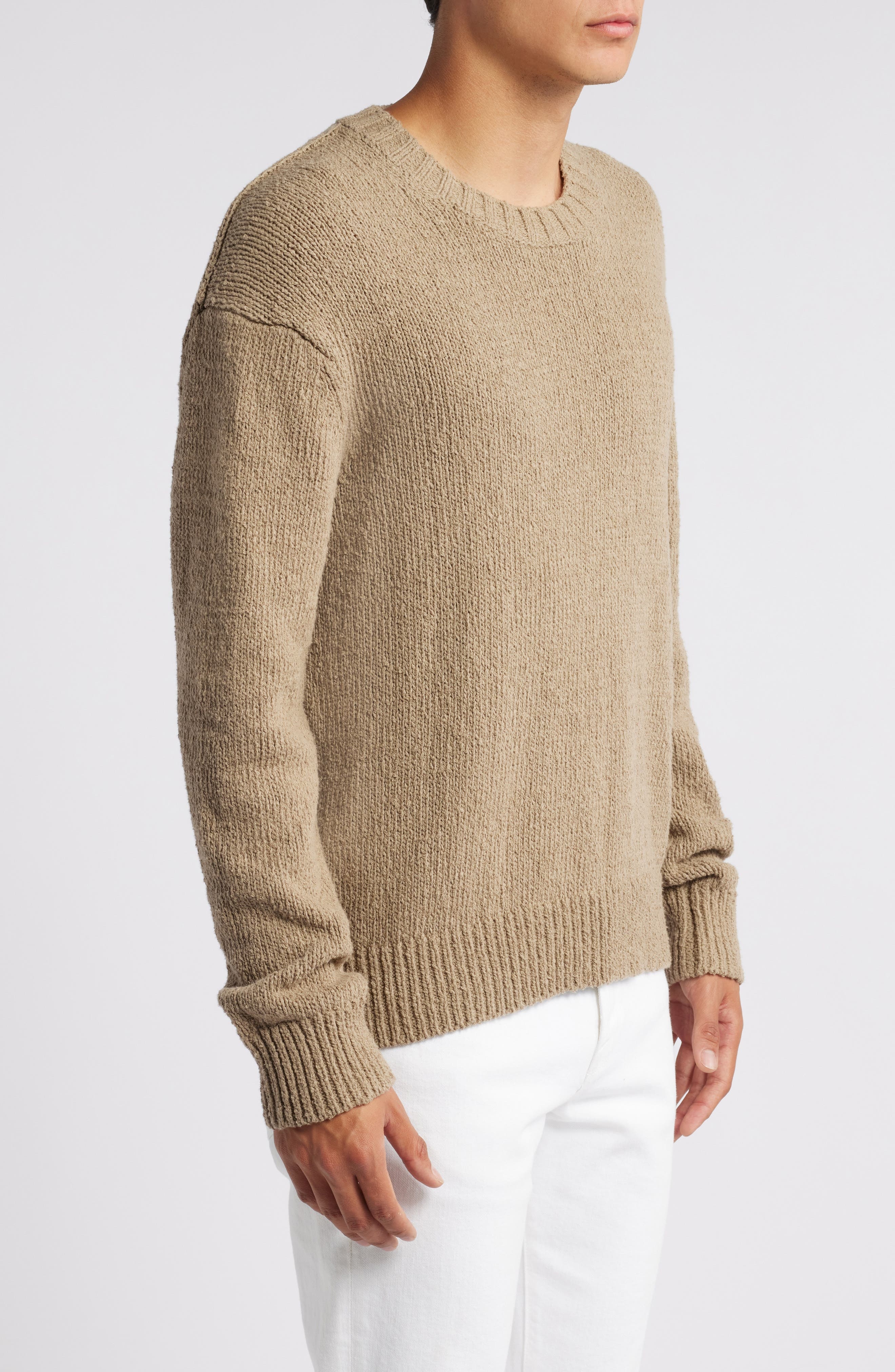 FRAME Slubbed Cotton Crewneck Sweater in Light Brown at Nordstrom - 3