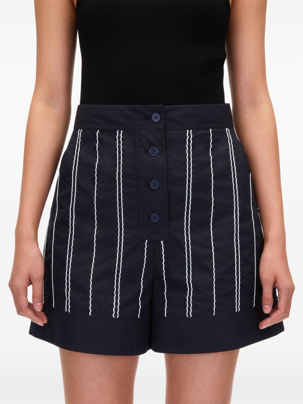 wave-stitching thigh-length shorts - 6