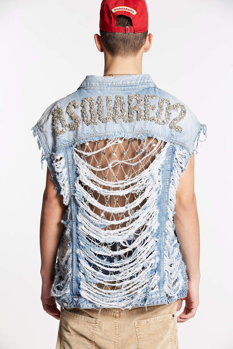 DSQUARED2 VINTAGE DESTROYED WASH CLASSIC JEAN VEST outlook
