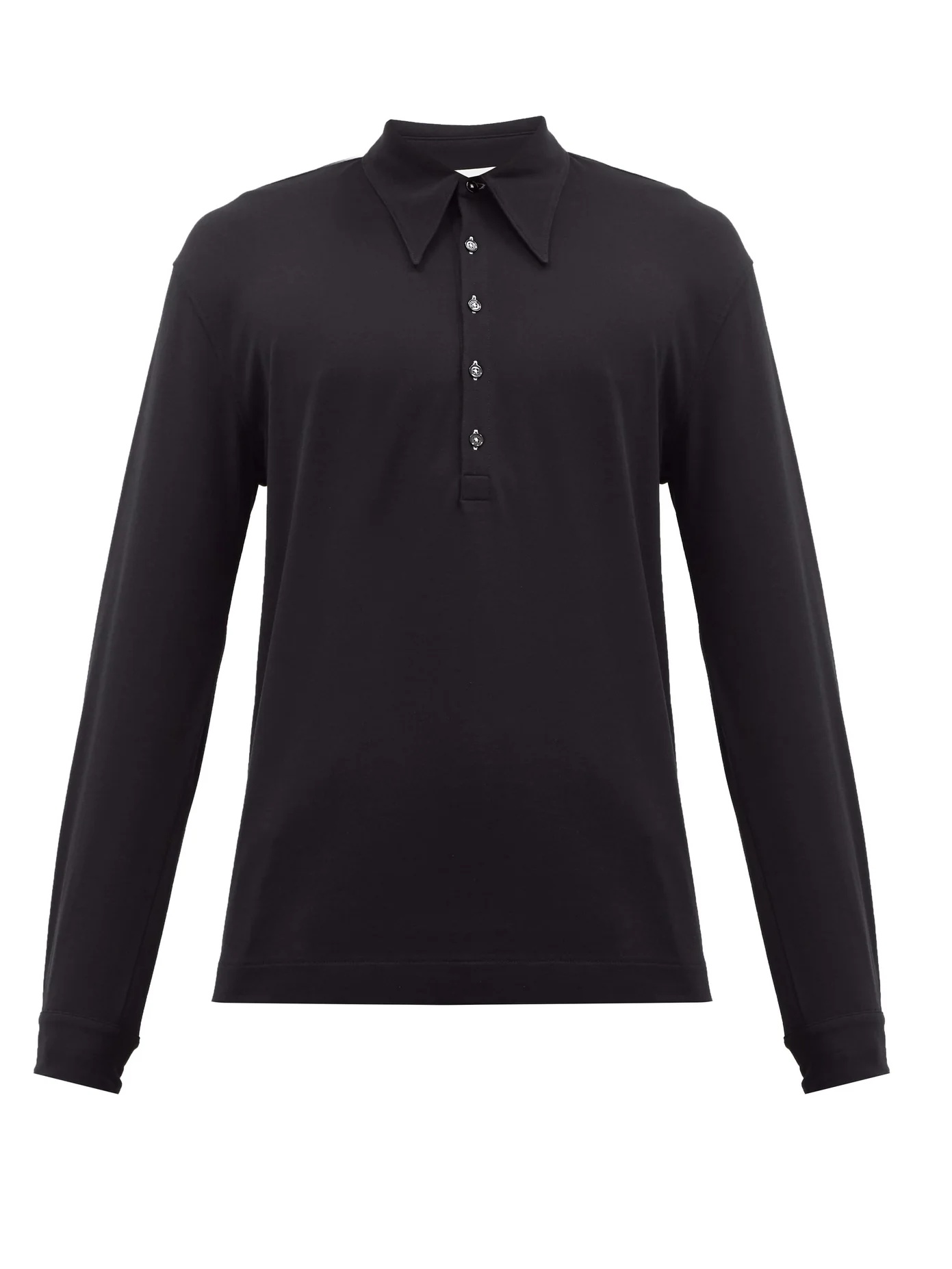 Cotton-jersey long-sleeved polo shirt - 1