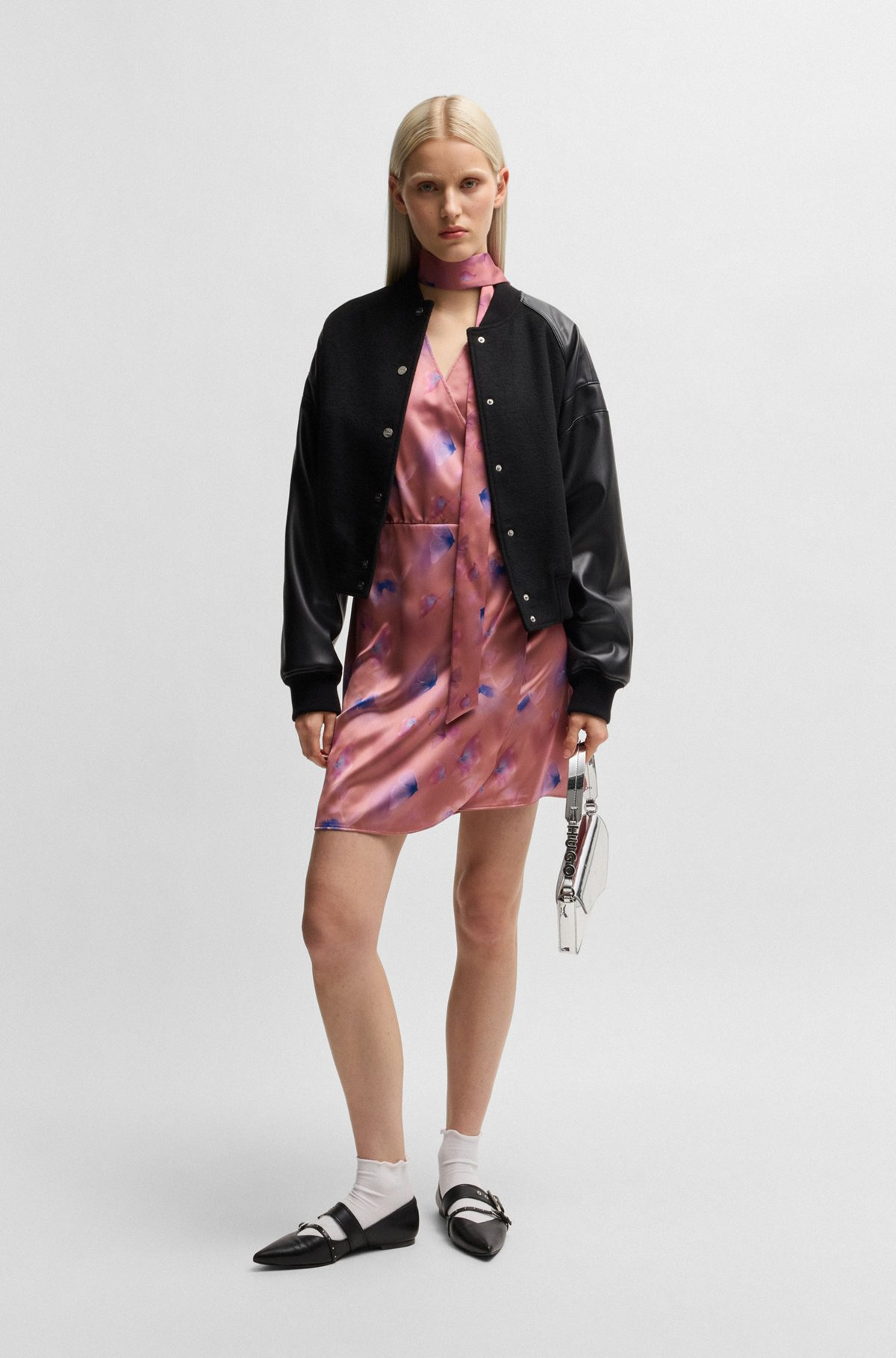 WRAP-FRONT DRESS WITH BUTTERFLY PRINT AND BUTTON CUFFS - 2