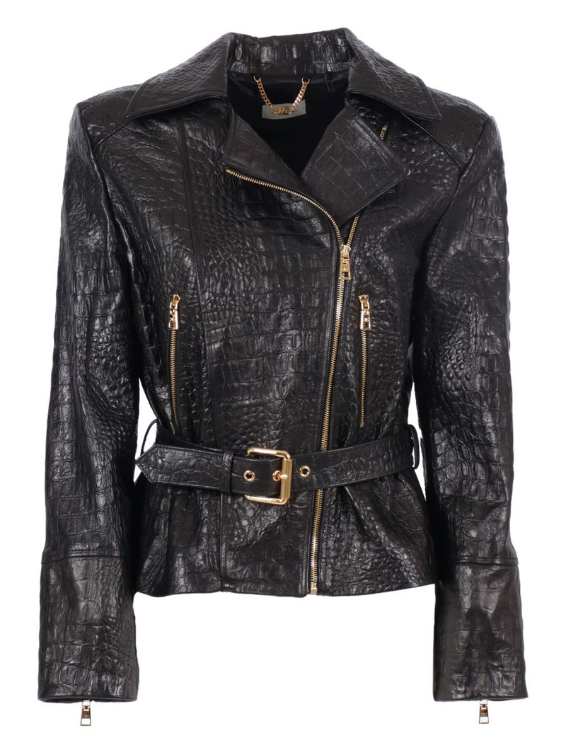 ELISABETTA FRANCHI crocodile-effect belted jacket outlook