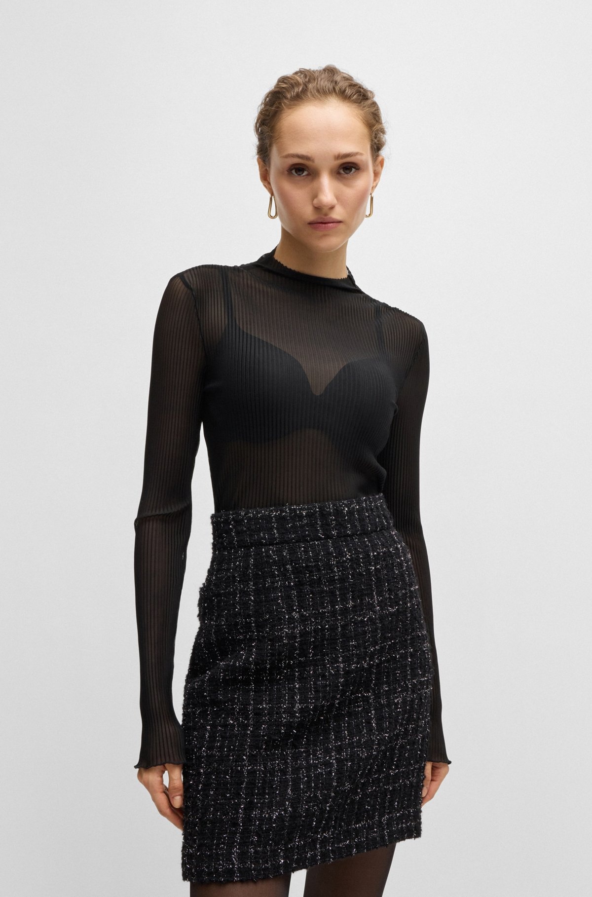 SLIM-FIT TOP IN PRINTED PLISSÉ TULLE - 2