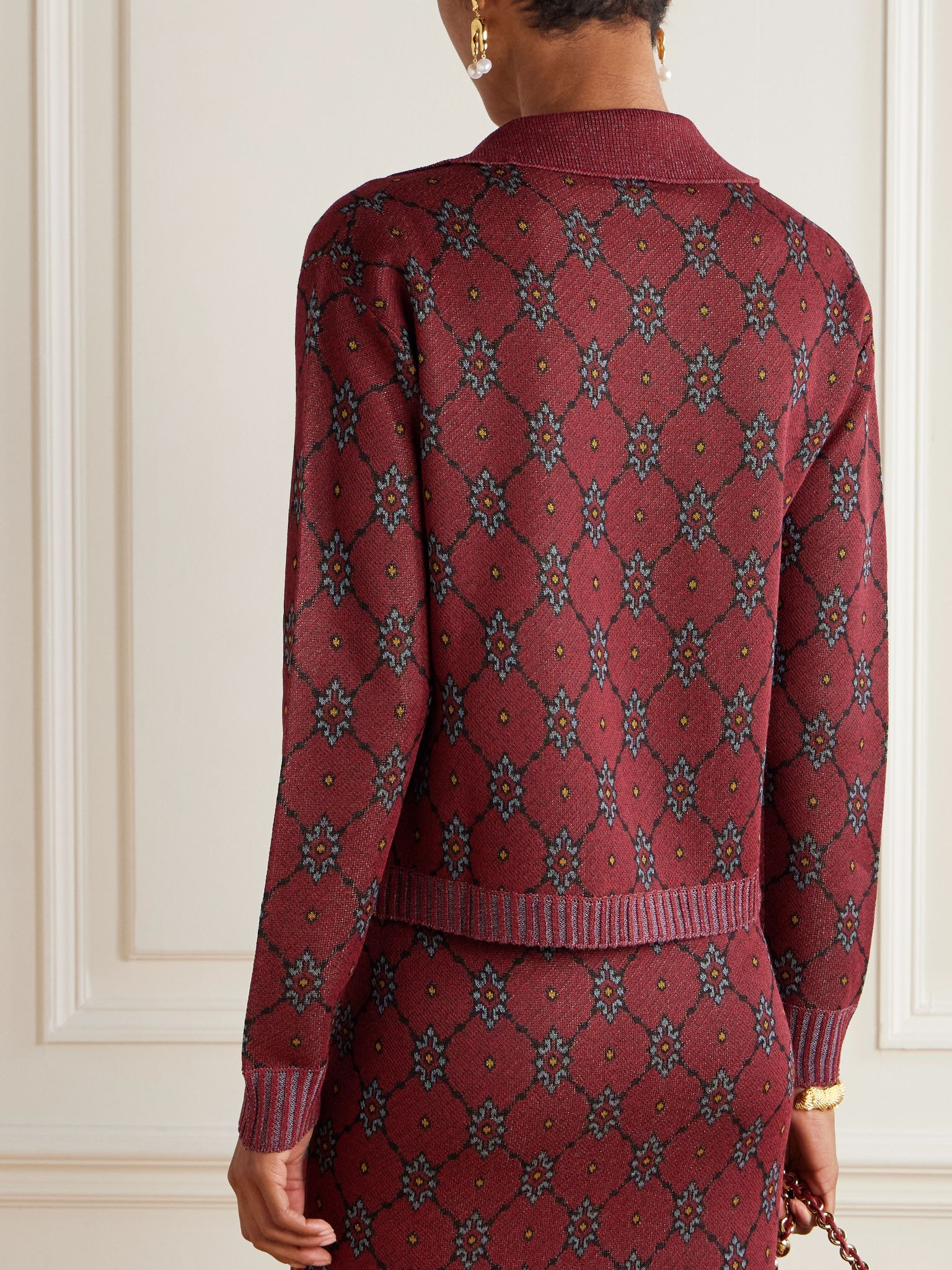 Jacquard-knit cardigan Burgundy - 4