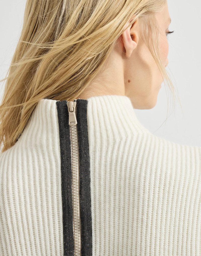Cashmere English rib knit sleeveless turtleneck sweater with precious zipper 3