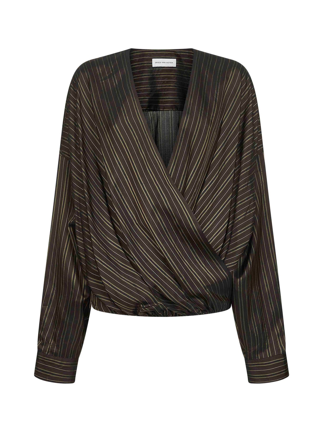 Brown striped cupro draped blouse - 1