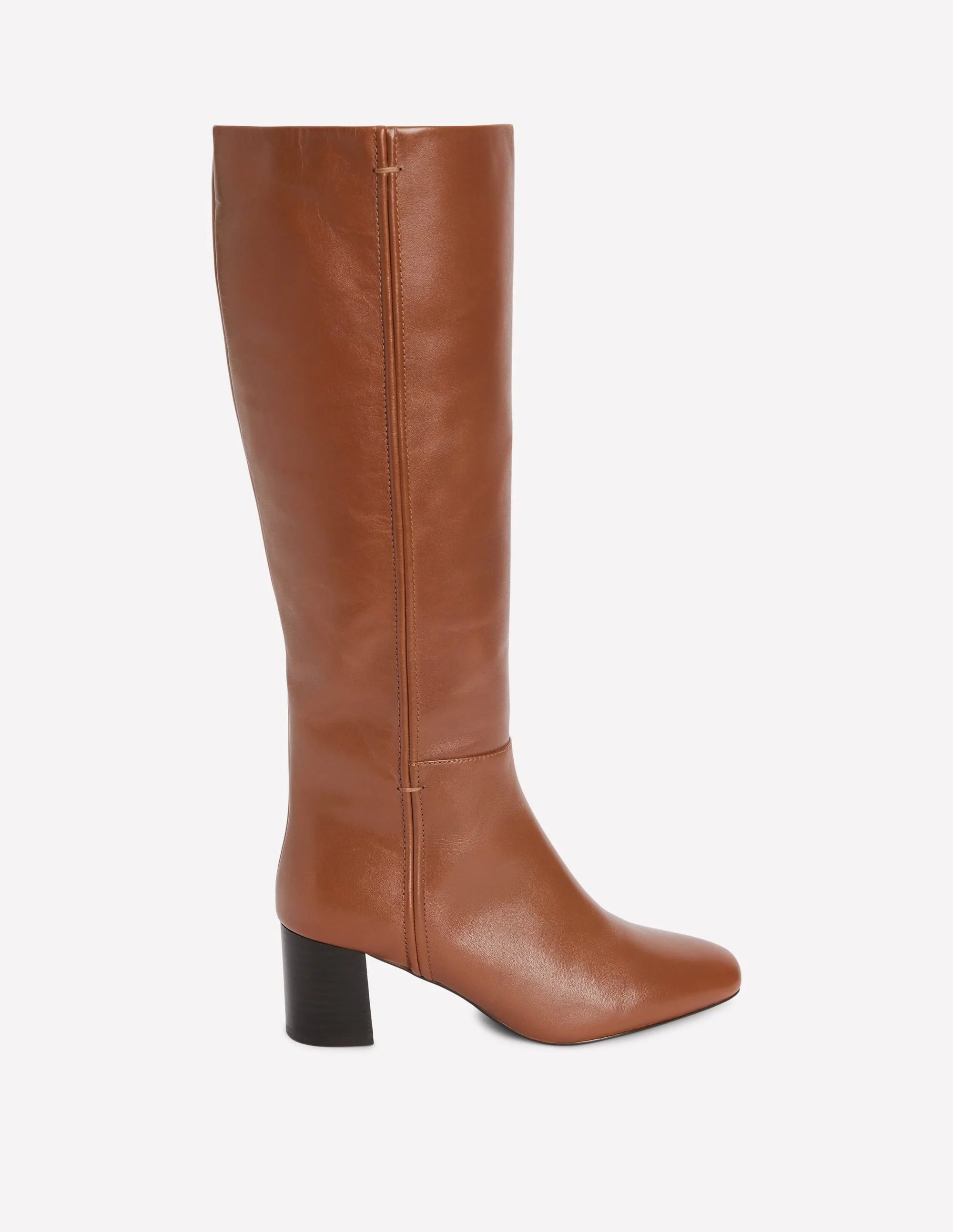 Seam Detail Knee Boots-Tan Leather - 1