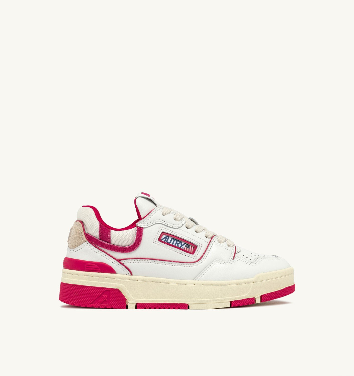 CLC LOW SNEAKERS IN WHITE LEATHER AND BRIGHT ROSE SUEDE - 1