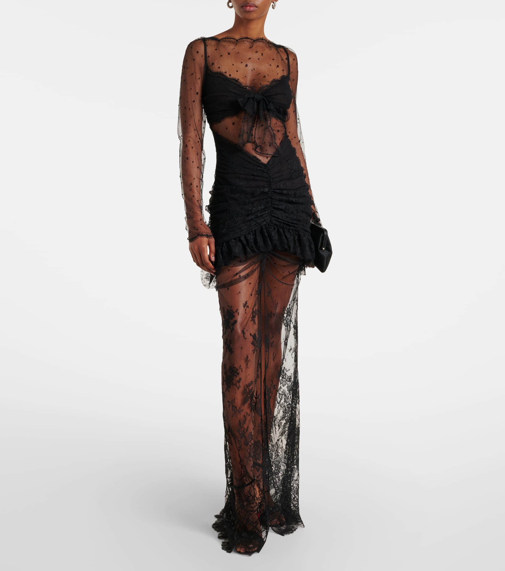 Sheer cotton-blend lace gown - 2