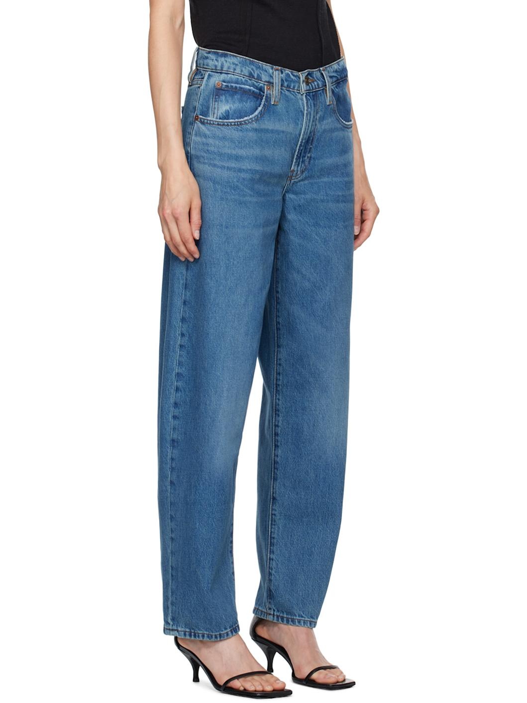 Blue Low Slung Barrel Jeans - 2