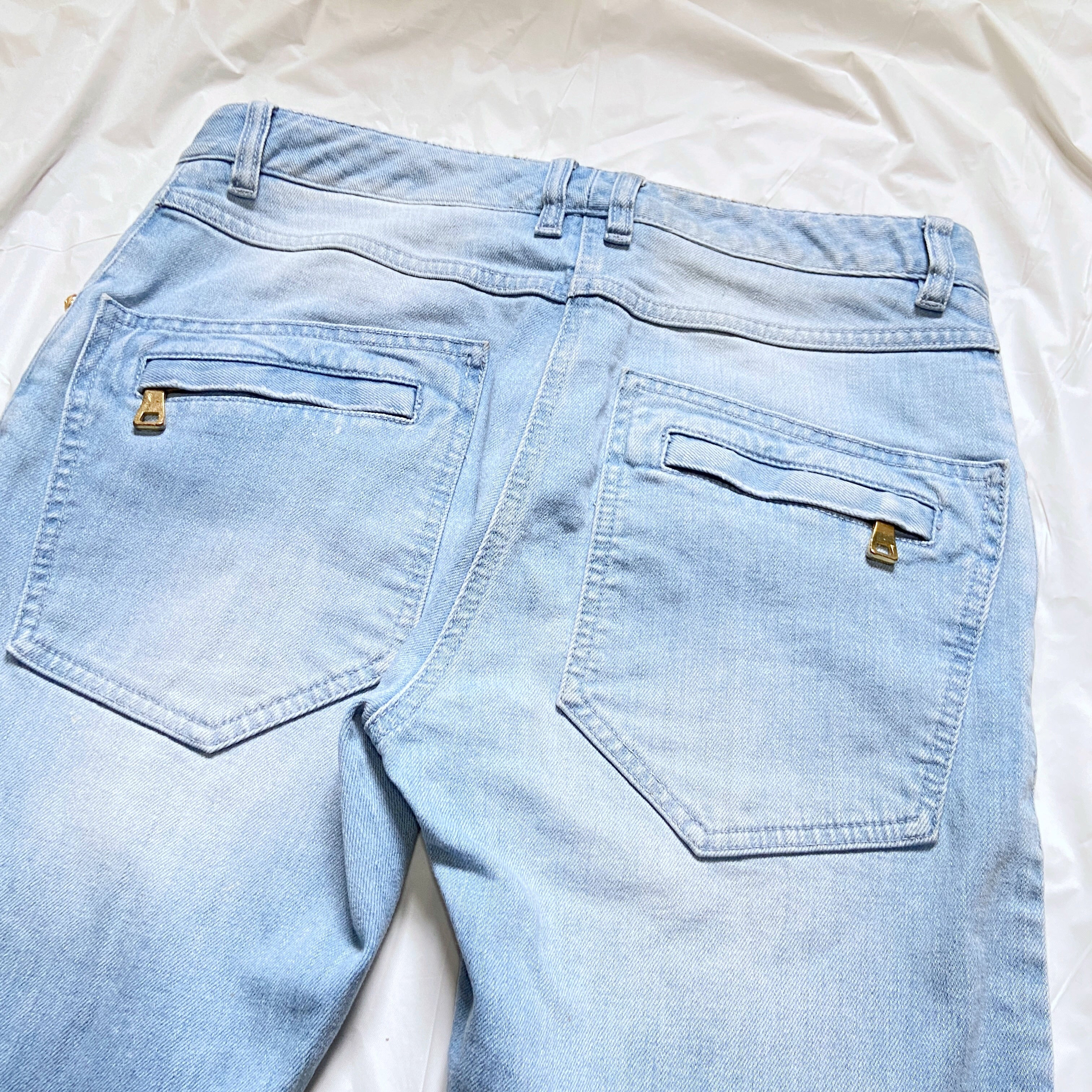 zOthers - Balmain Spring 2009 Decarnin era distressed light blue gold zipper jeans - 10