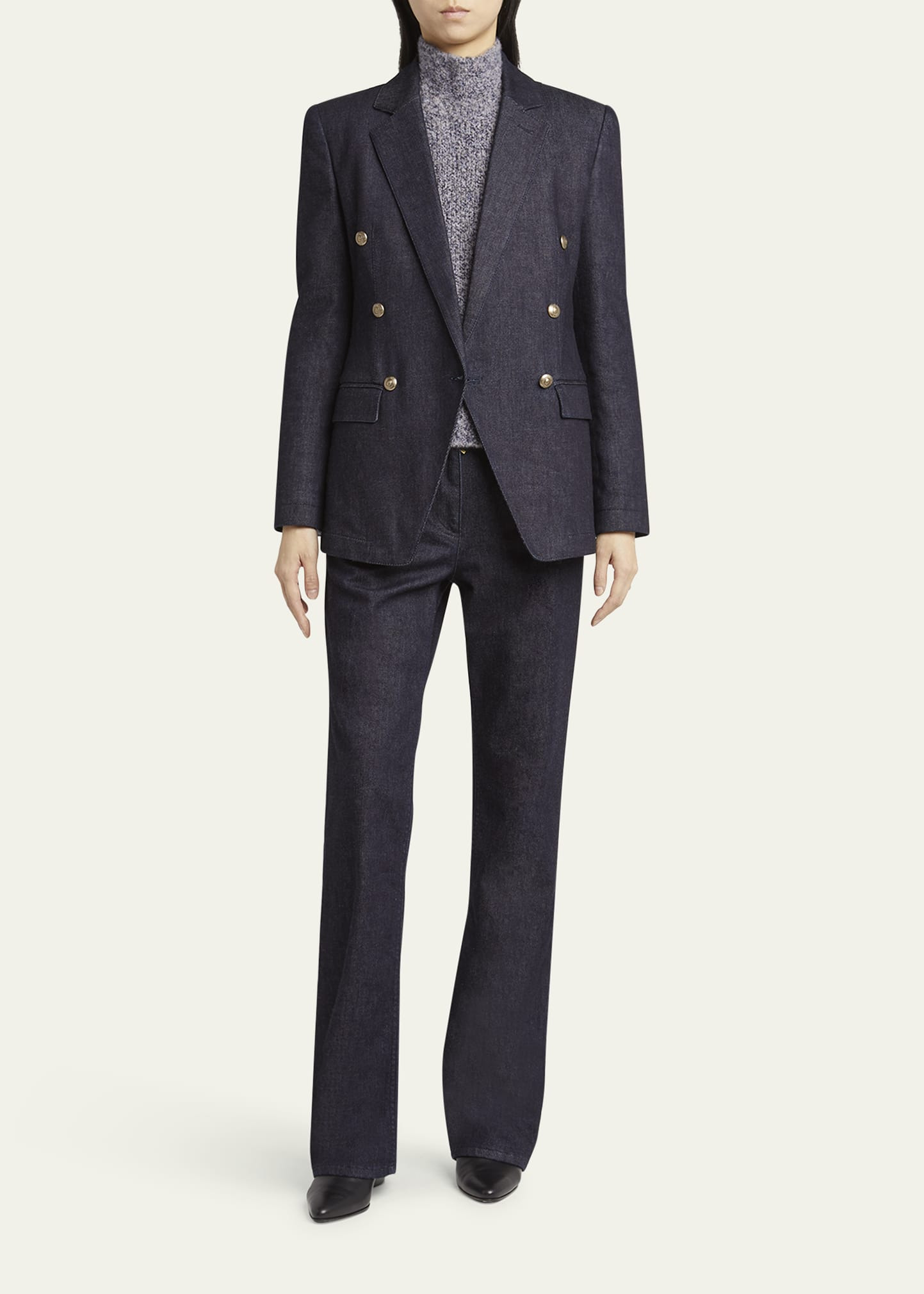 Cotton-Cashmere Denim Double-Breasted Blazer - 2