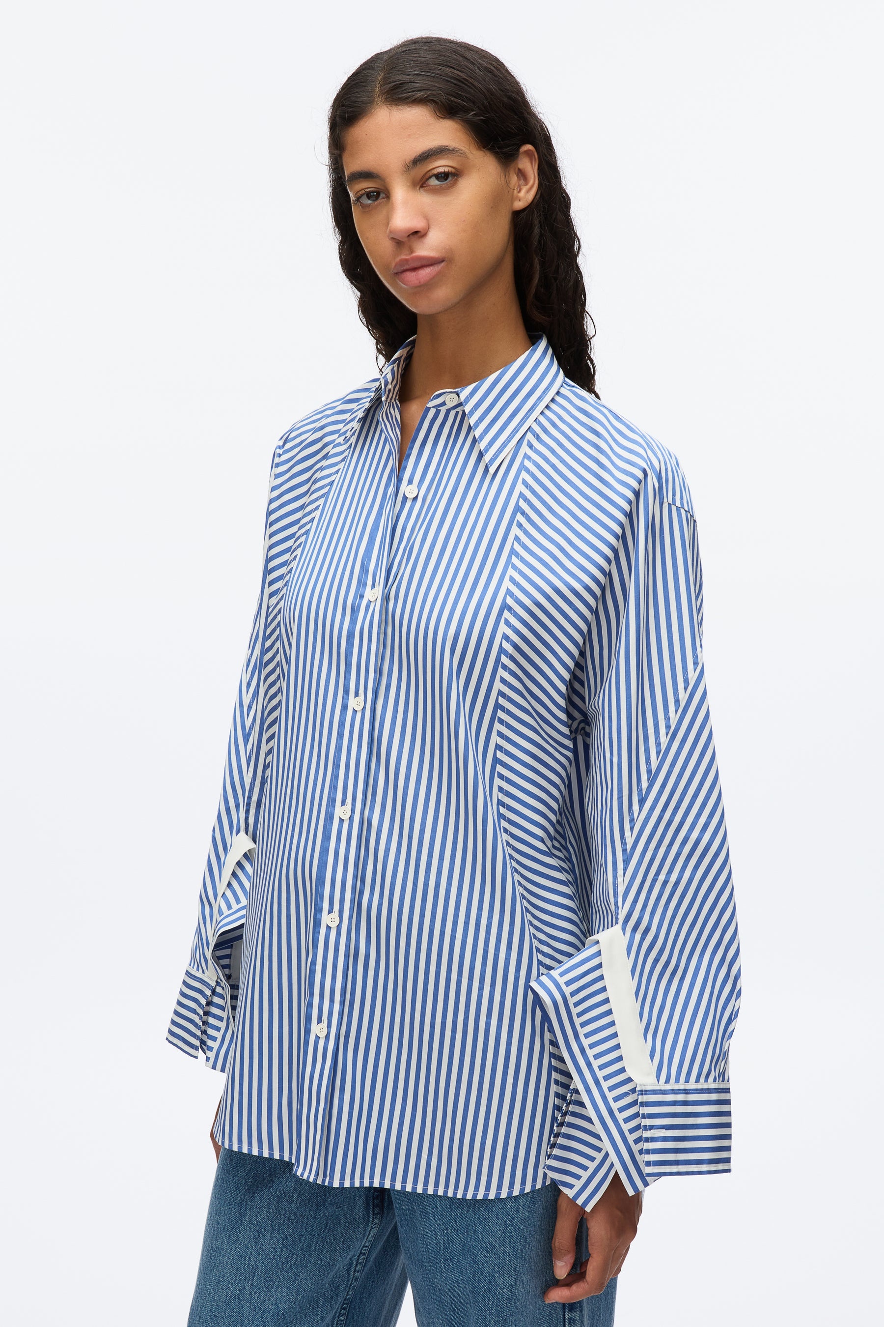 Oversized Stripe Shirt with Cascade Sleeves - 5
