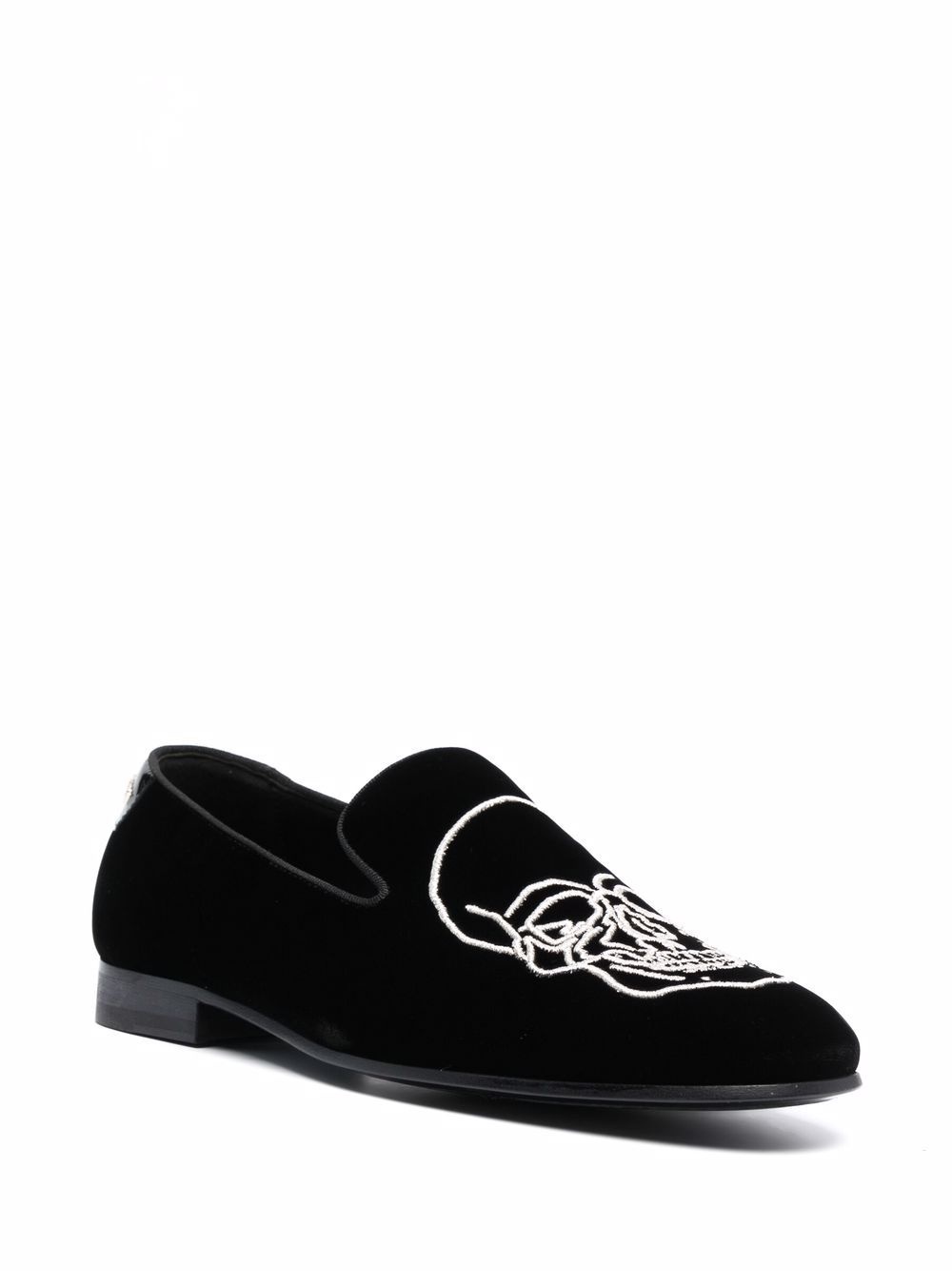 skull-embroidered velvet loafers - 2