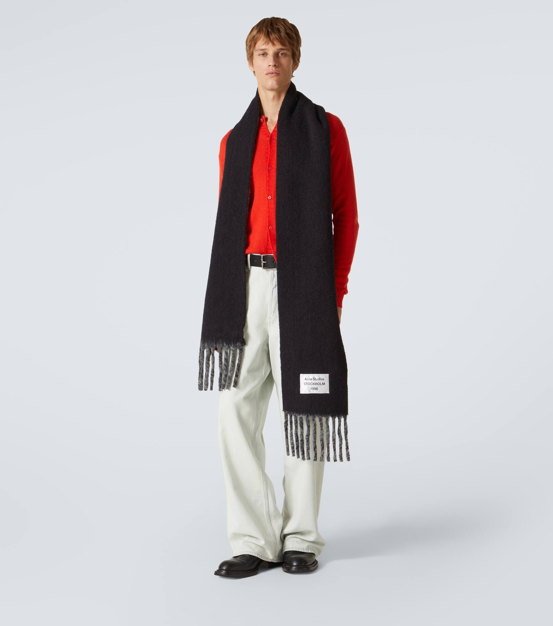Logo alpaca and wool-blend scarf - 4