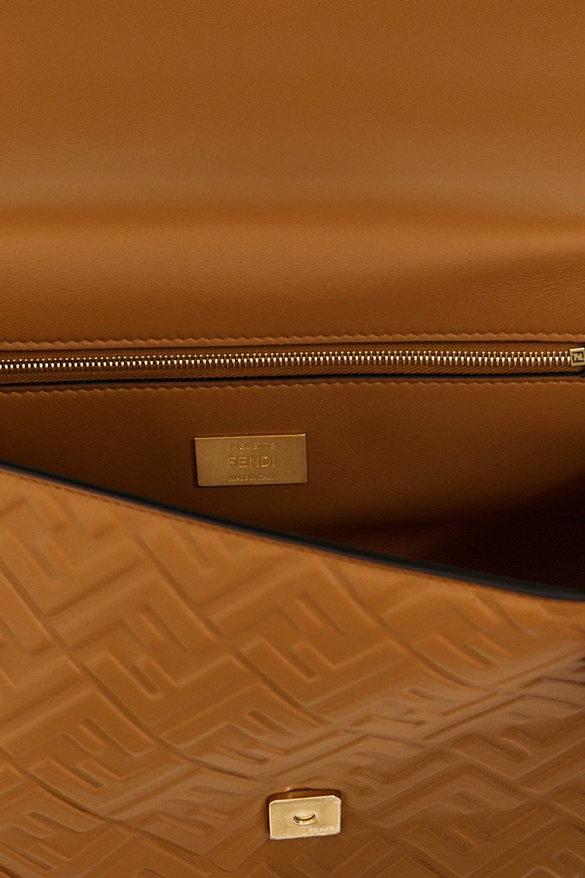 Fendi FF Embossed Leather Large Baguette Bag