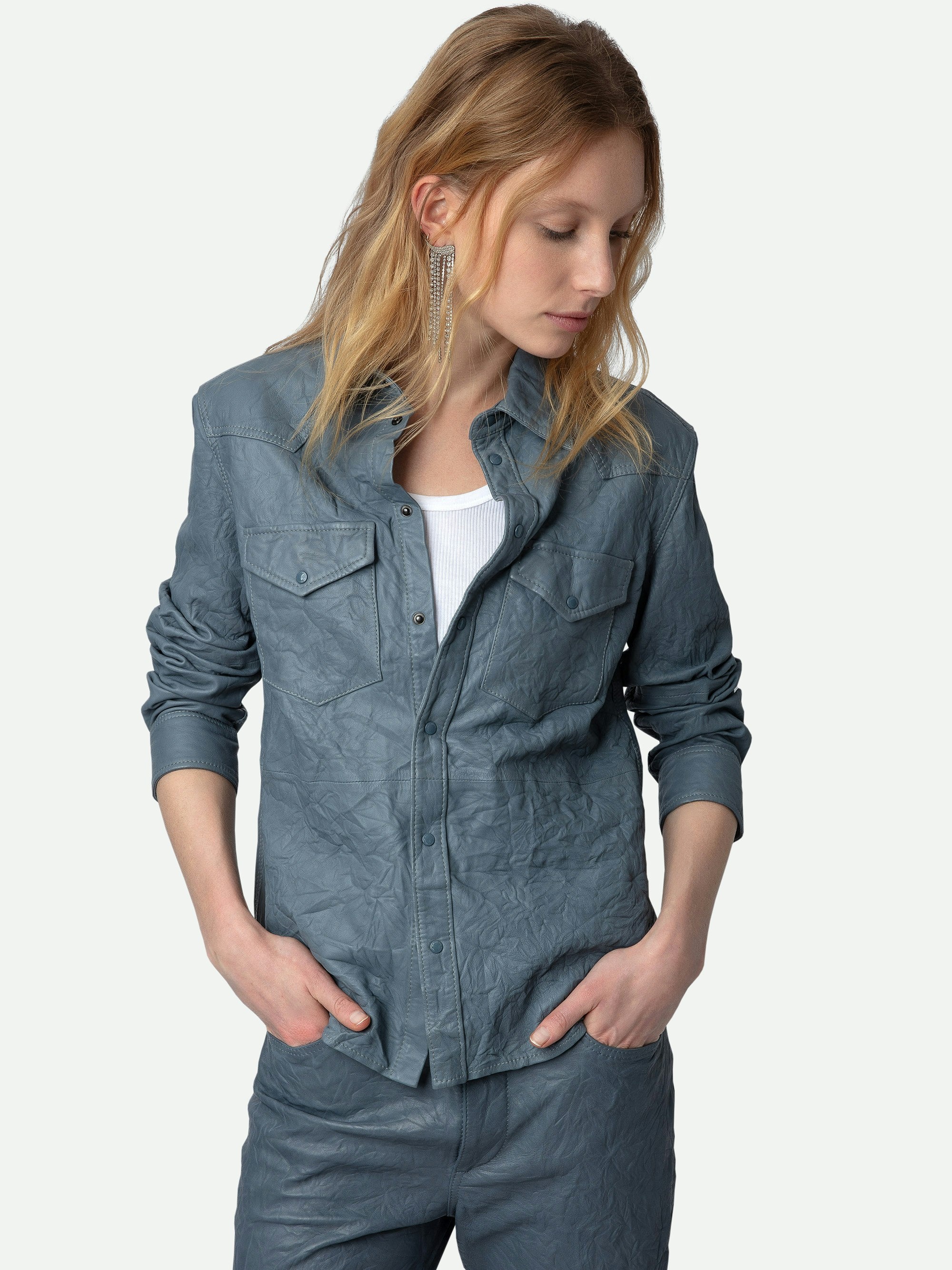 Thelma Crinkled Leather Shirt - 5