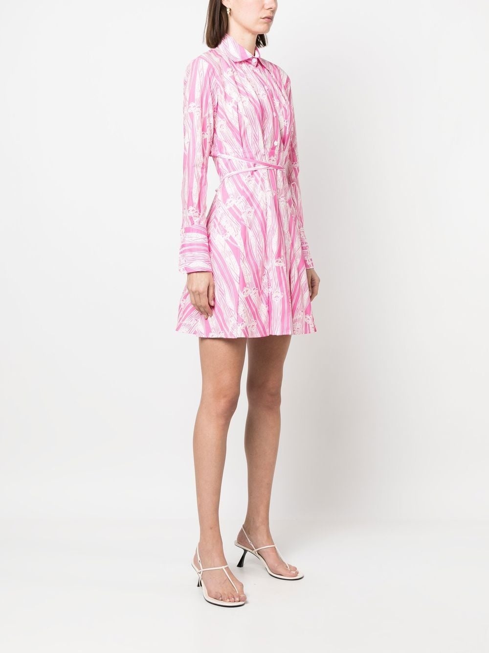 printed tie-waisted shirt dress - 3