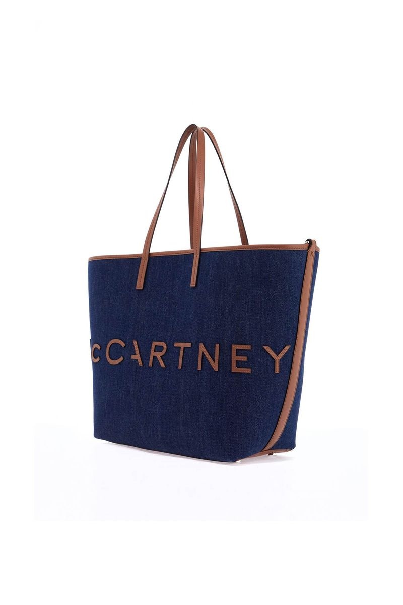 【STELLA McCARTNEY】Denim Tote Bag With Logo Branding Stella McCartney Denim Tote Bag With Logo Branding | baltini