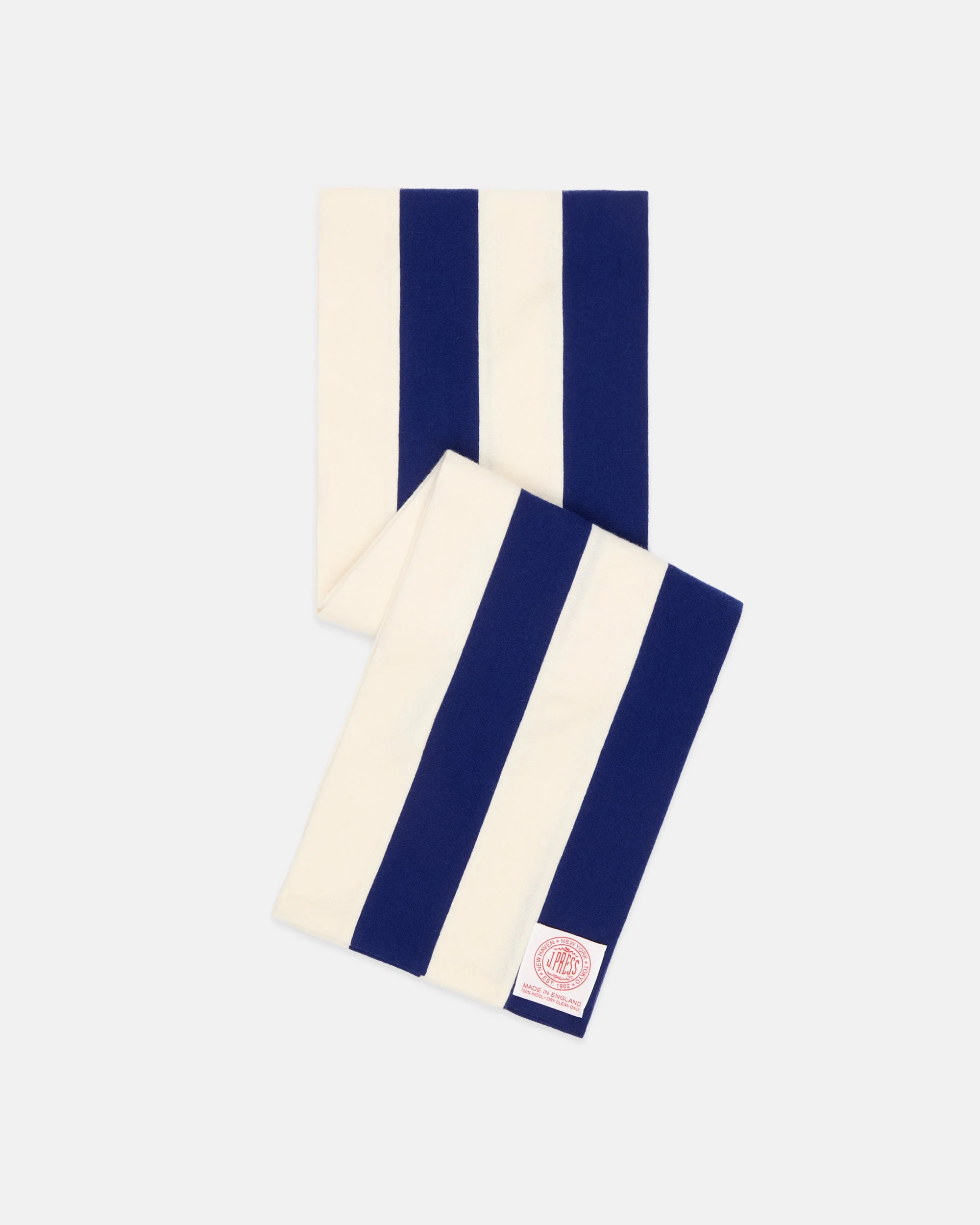 MADE-IN-ENGLAND NAVY & WHITE WOOL SCHOOLBOY MUFFLER - 1