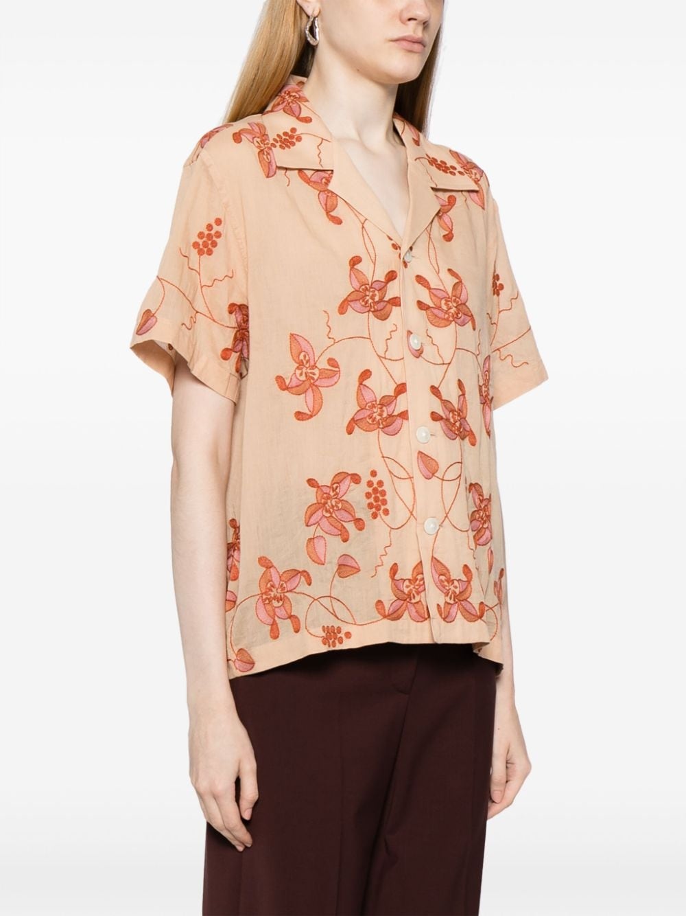 Bougainvillea floral-embroidered cotton shirt - 3