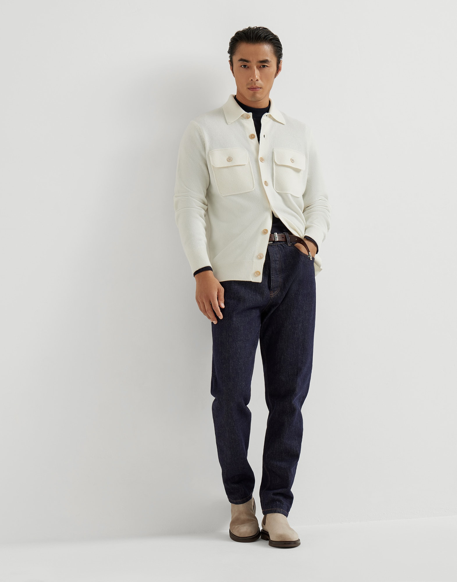Cashmere shirt-style cardigan with chest pockets - 5