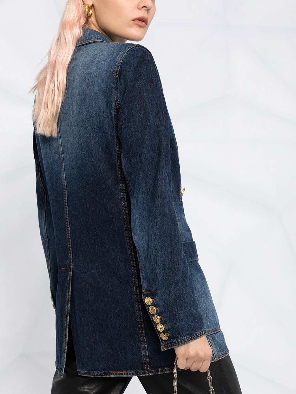 double-breasted denim blazer - 3