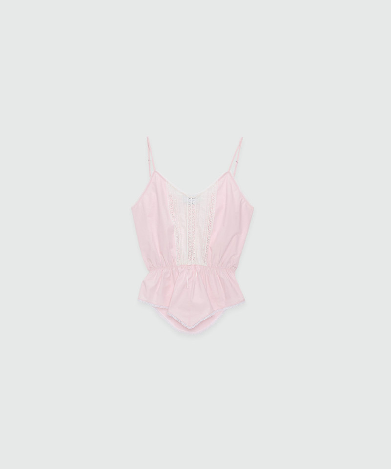 Pink cotton poplin top with lace inserts 1