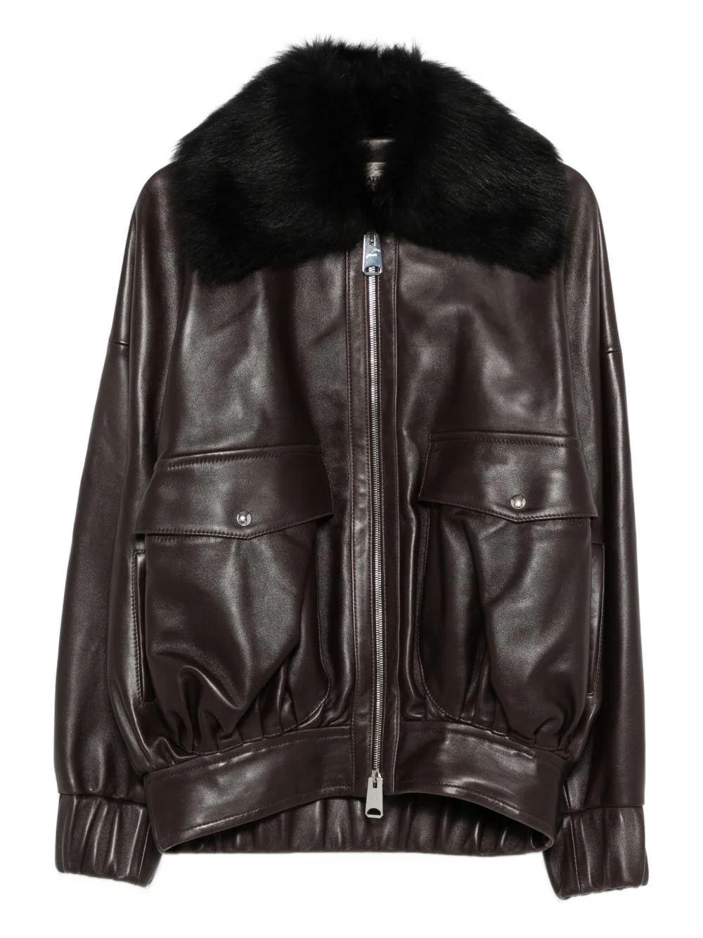 fur-collar leather jacket - 1