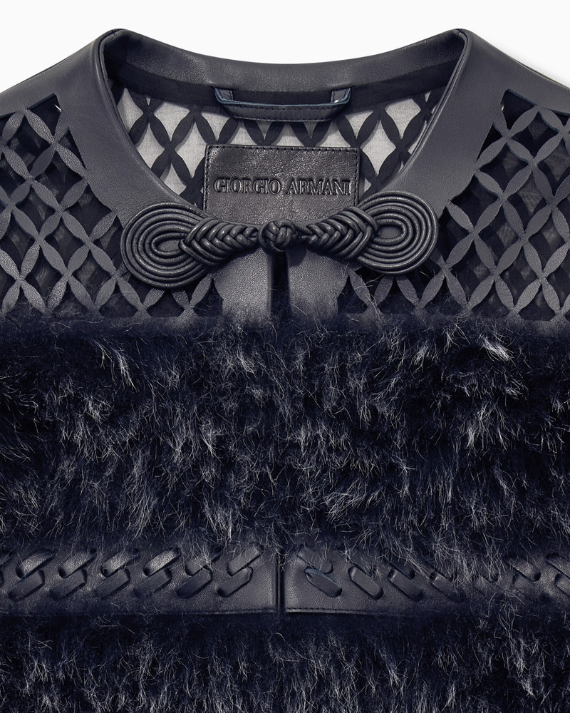 FUR AND LASER-CUT LEATHER VEST WITH TOGGLE CLOSURE 5