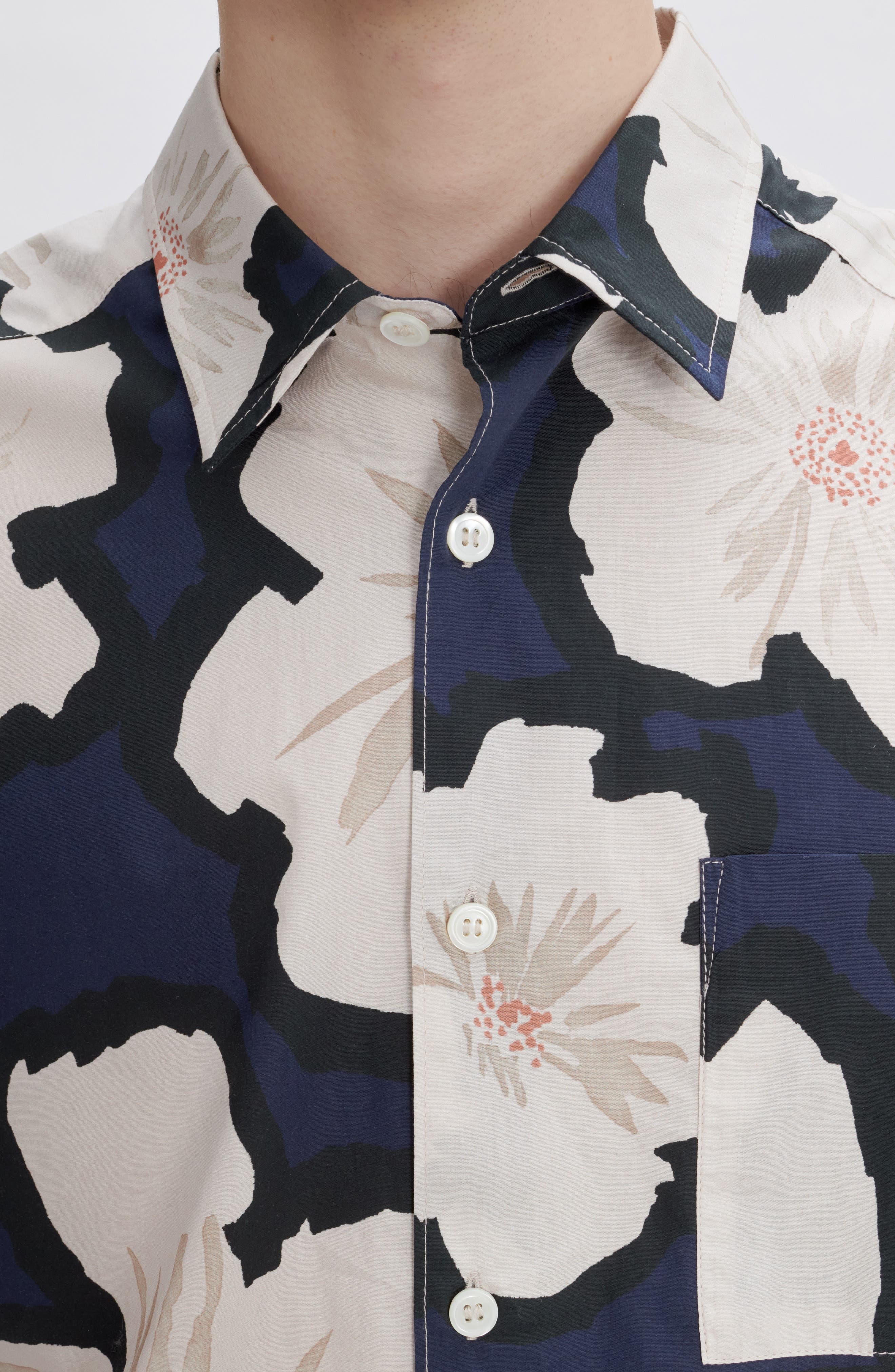 A.P.C. Ross Floral Short Sleeve Button-Up Shirt in Iak Dark Navy at Nordstrom - 2
