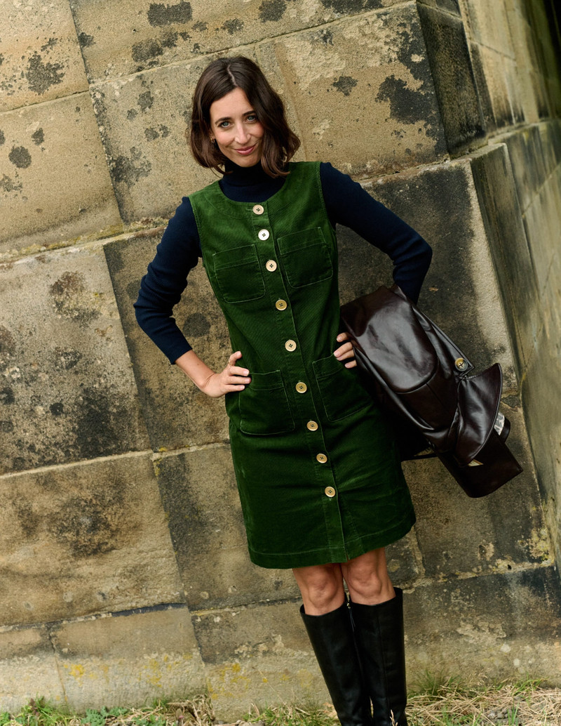 Evelyn Cord Shift Dress-Green Fir 6