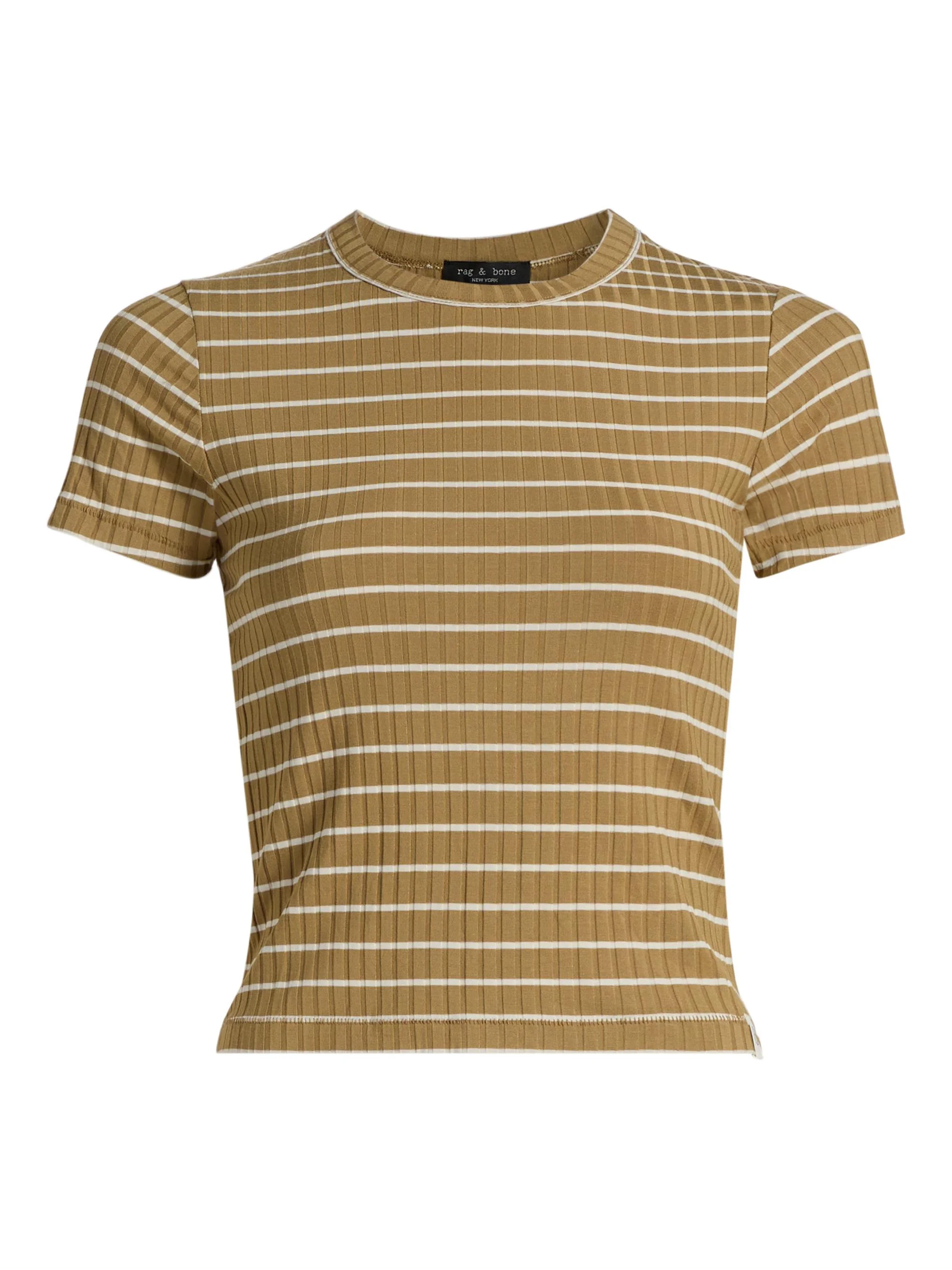 Women's Luca Striped Cotton Crop T-Shirt - Khaki Multi - 1