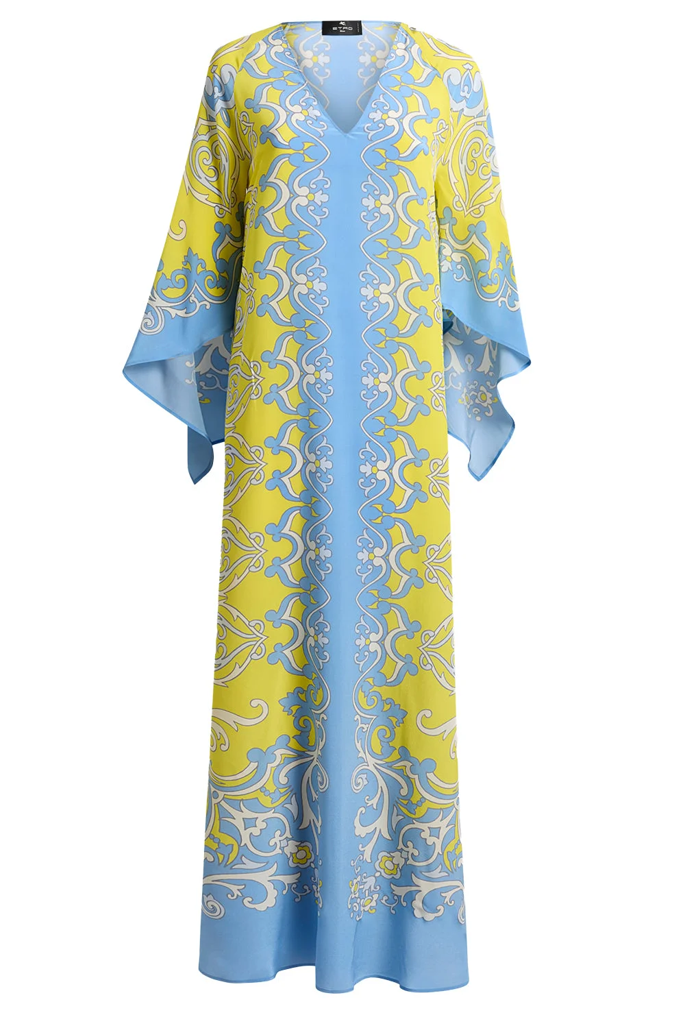 Ornamental Print Cape Sleeve Maxi Dress - 1