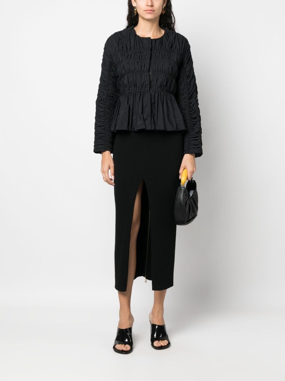 front-slit ribbed-knit midi skirt - 2
