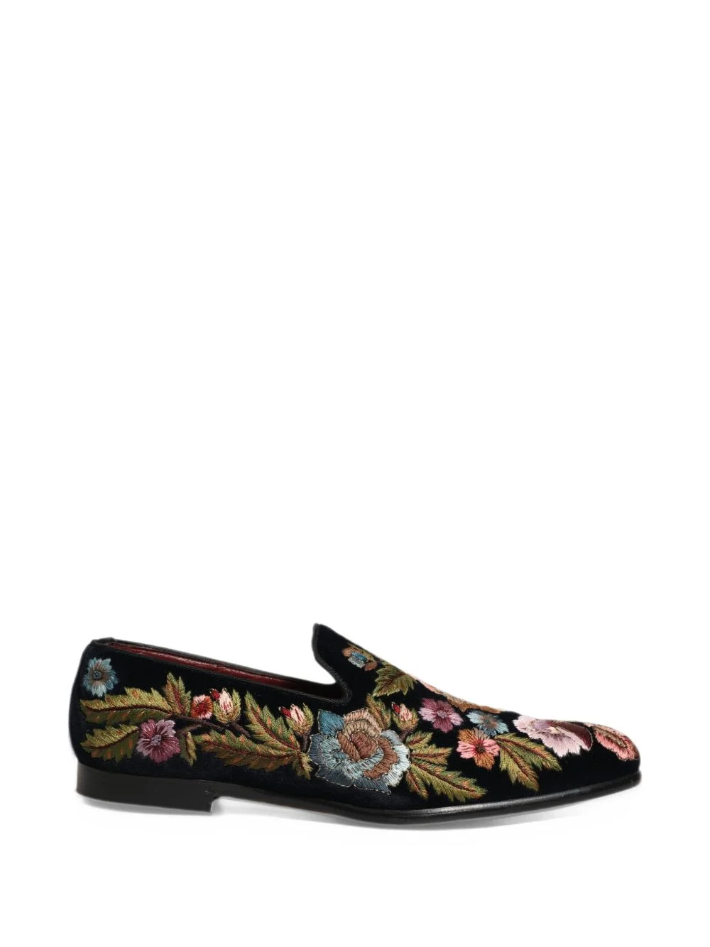 floral-embroidered velvet loafers - 1