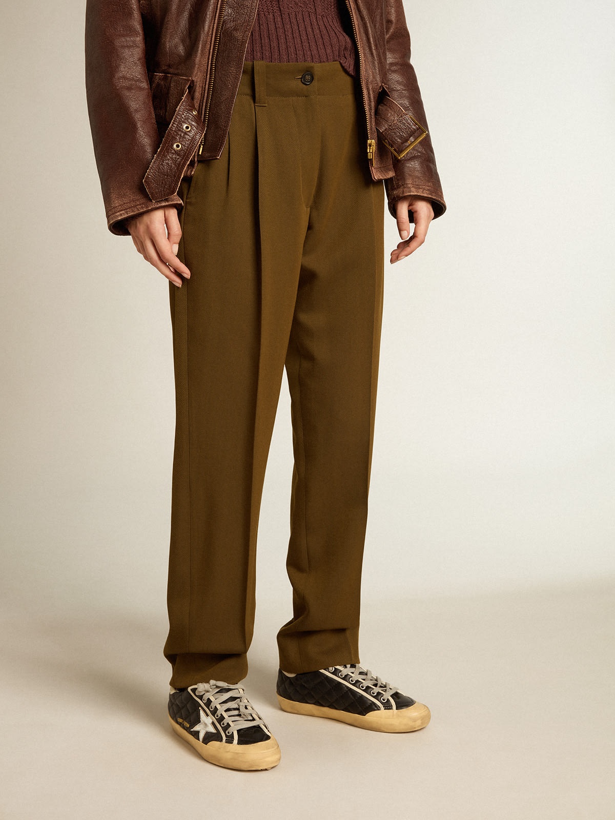 Beech-colored pants in wool and viscose blend - 2