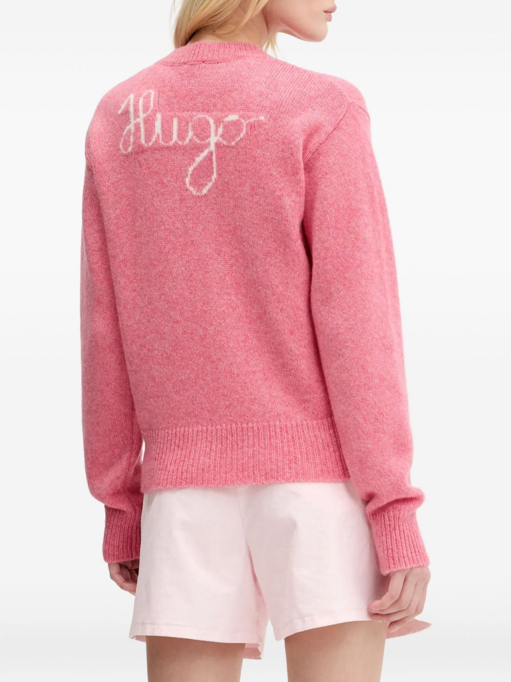 logo-intarsia V-neck sweater - 3