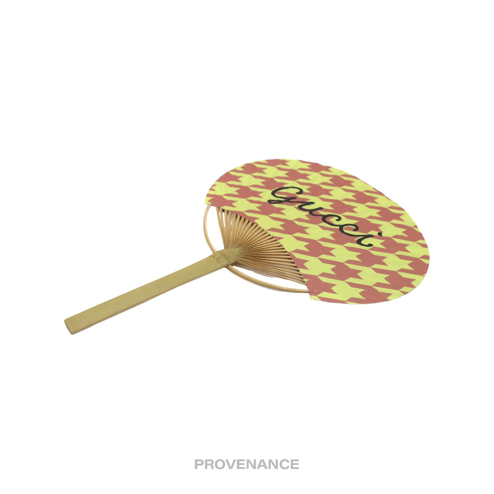 Gucci Logo Bamboo Hand Fan - Houndstooth Pink Yellow - 3
