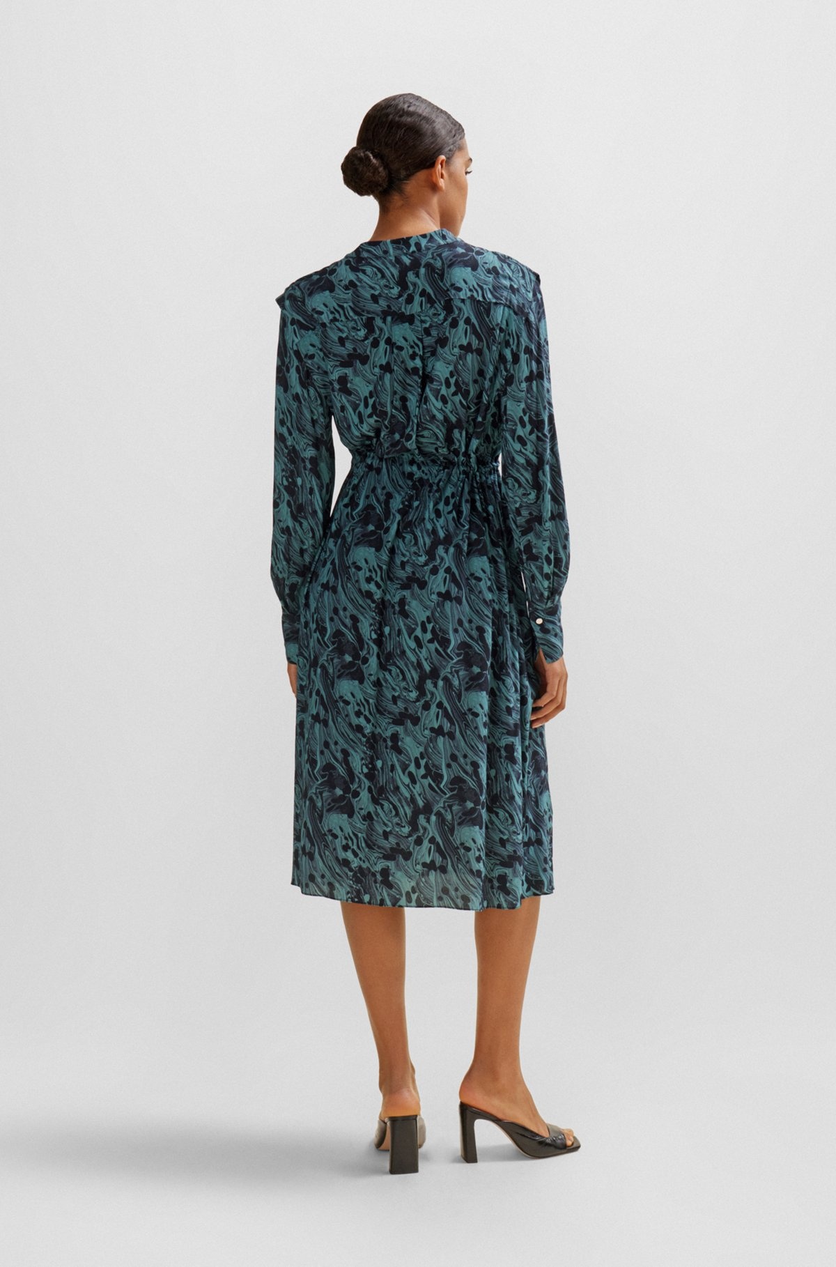 ABSTRACT-PRINTED DRESS WITH DRAWCORD WAIST - 4