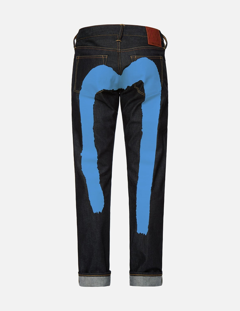 EVISU BLUE BRUSHSTROKE DAICOCK SLIM FIT JEANS #2010 outlook