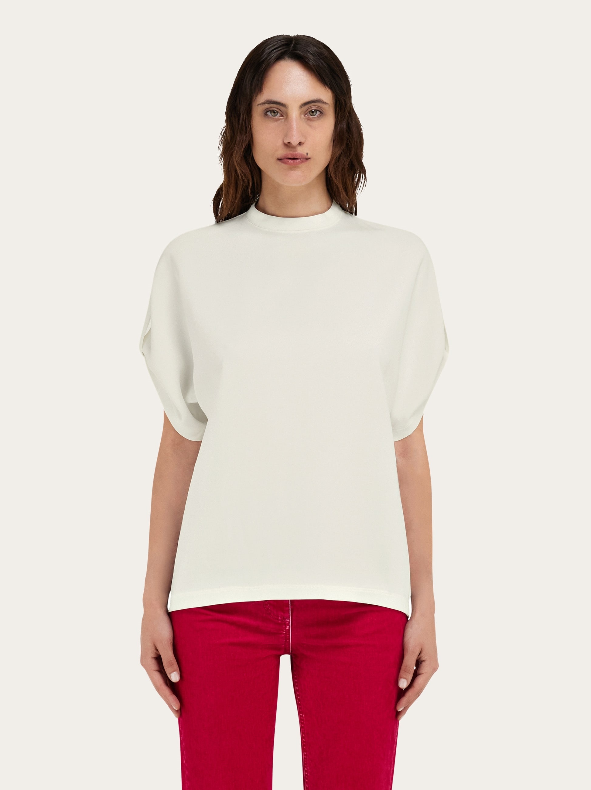 Crew neck T-shirt with turned up sleeve - 2