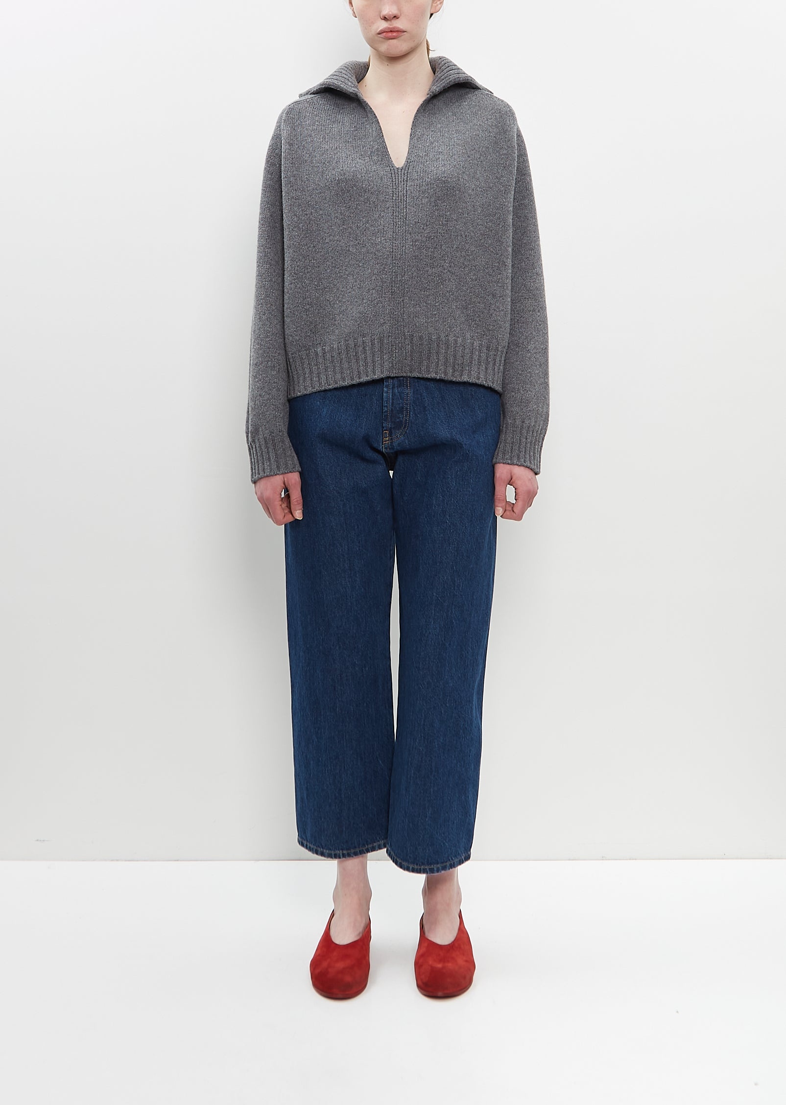 Wool Cashmere Blend Long Sleeve Polo - 4
