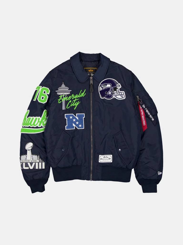 SEATTLE SEAHAWKS X ALPHA X NEW ERA MA-1 COLLARED BOMBER JACKET - 1