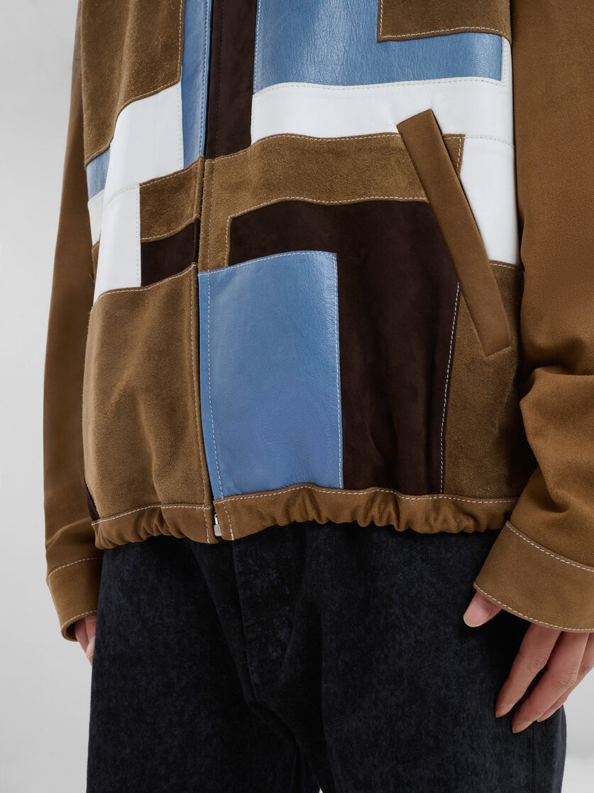 BROWN SUEDE AND LEATHER PATCHWORK JACKET - 5