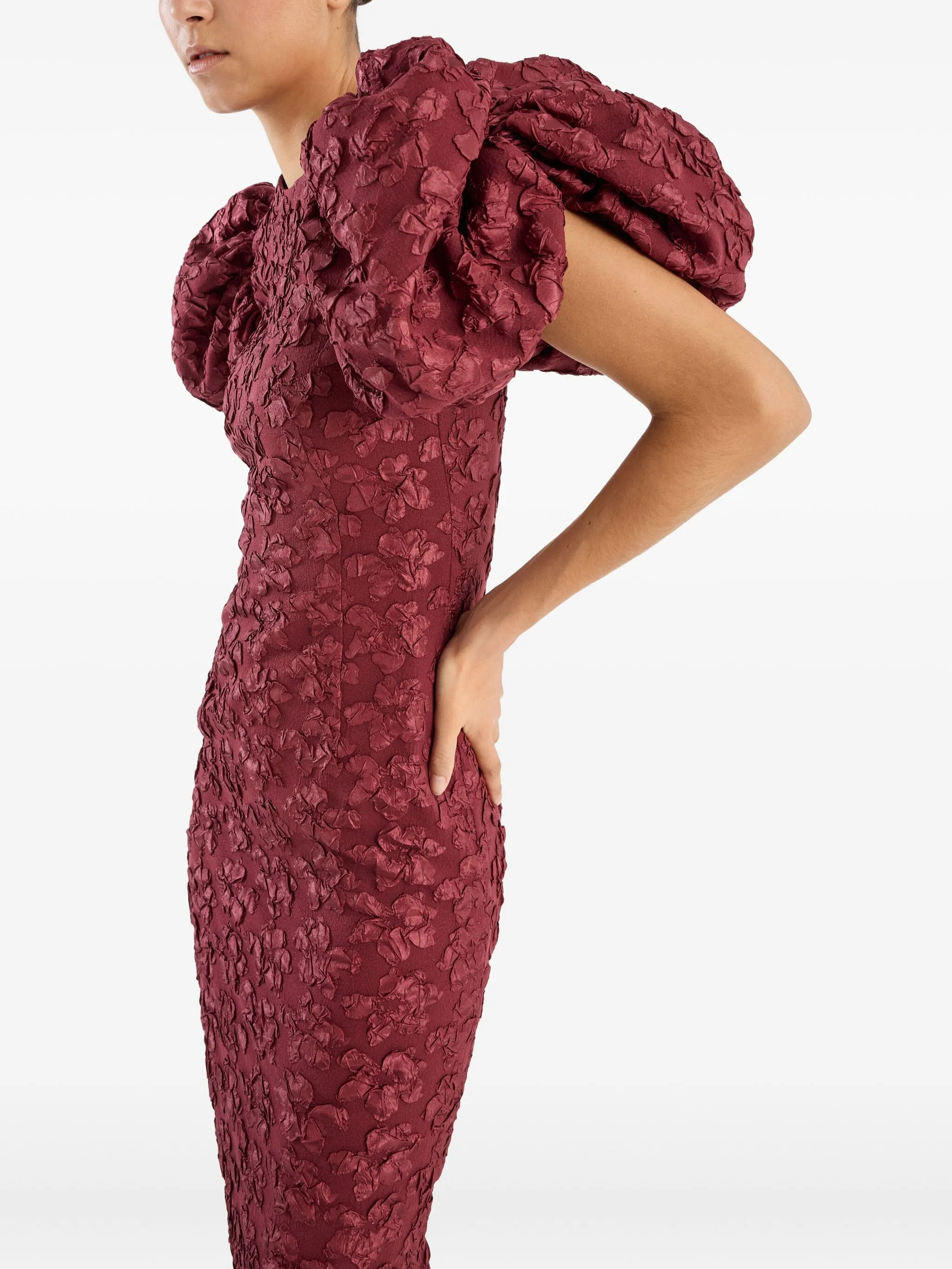 puff-sleeve jacquard midi dress - 4