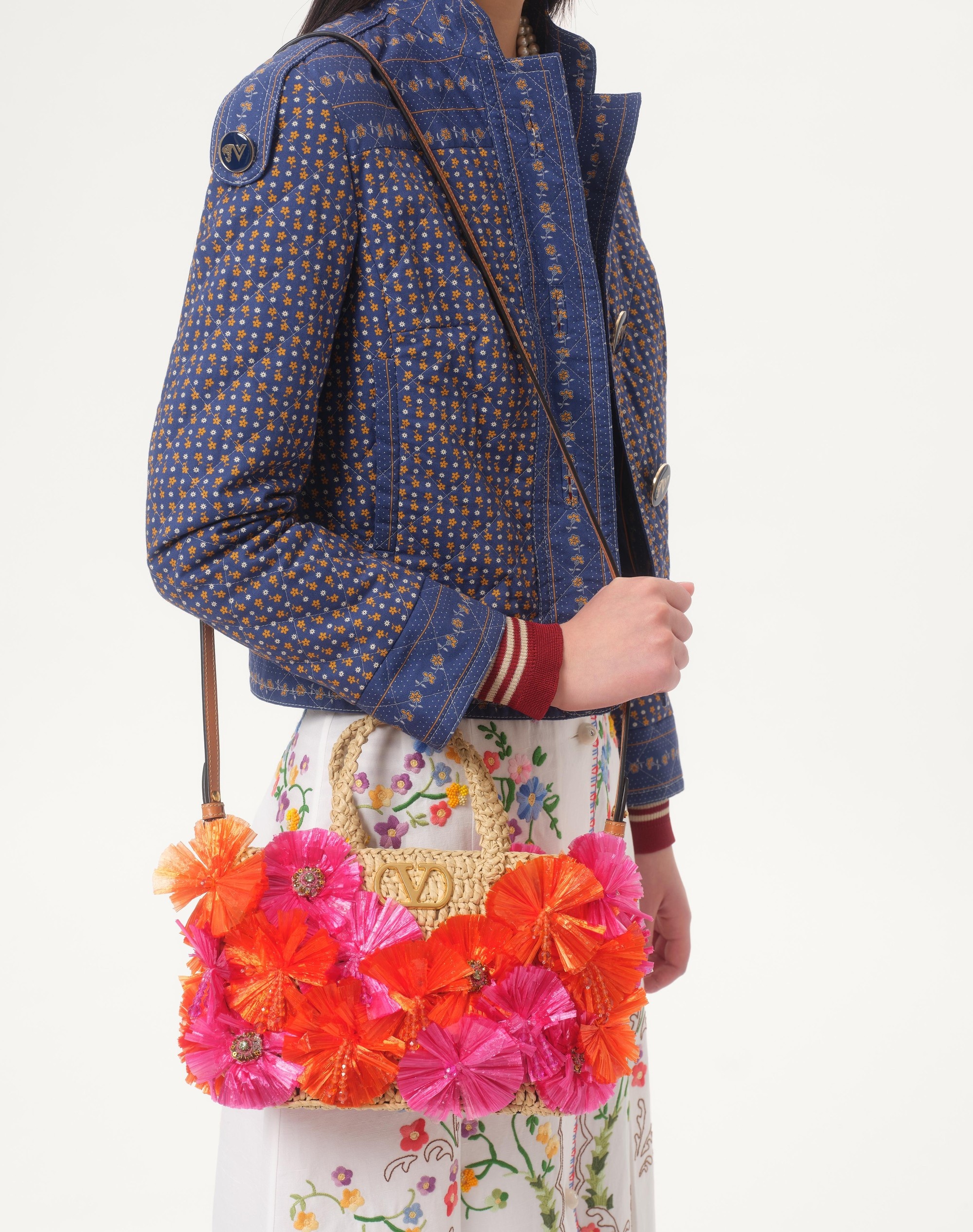 SMALL RAFFIA SHOPPING BAG WITH FLOWERS AND BEADS - 7