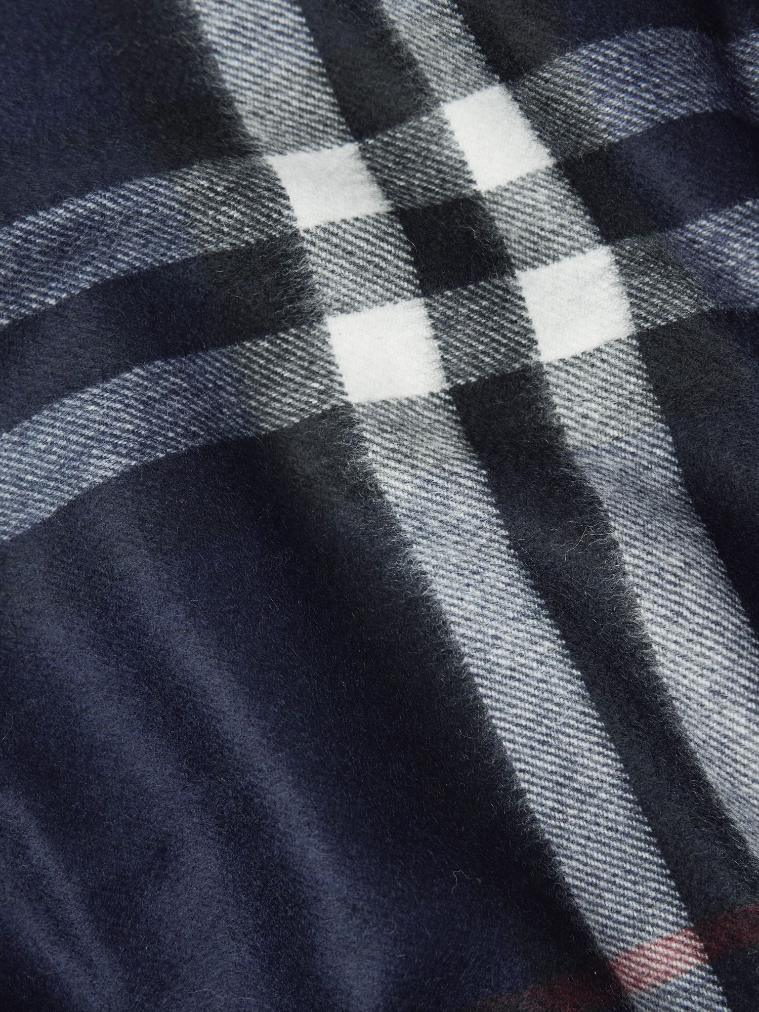Fringed Checked Cashmere Scarf Navy - 3
